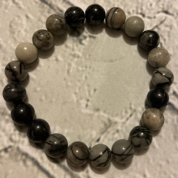 Jewelry - 8mm Black Picasso Jasper Chakra Stretch Bracelet